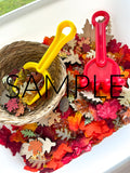 Fall Leaf Raking and Shoveling Sensory Bin (PLR Limited)