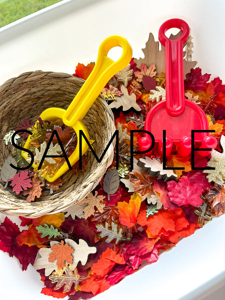 Fall Leaf Raking and Shoveling Sensory Bin (PLR Limited)